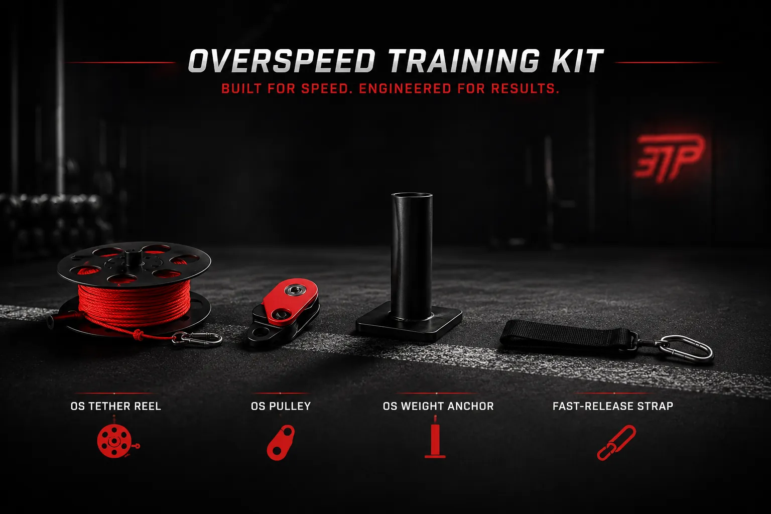 Overspeed Training Kit — OS Tether Reel, OS Pulley, OS Weight Anchor and Fast-Release Strap